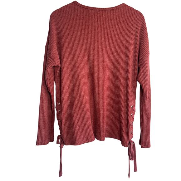 Z Supply Anthropologie Rust Red Ribbed Lace-Up Side Sweater | Size Small - Picture 3 of 5